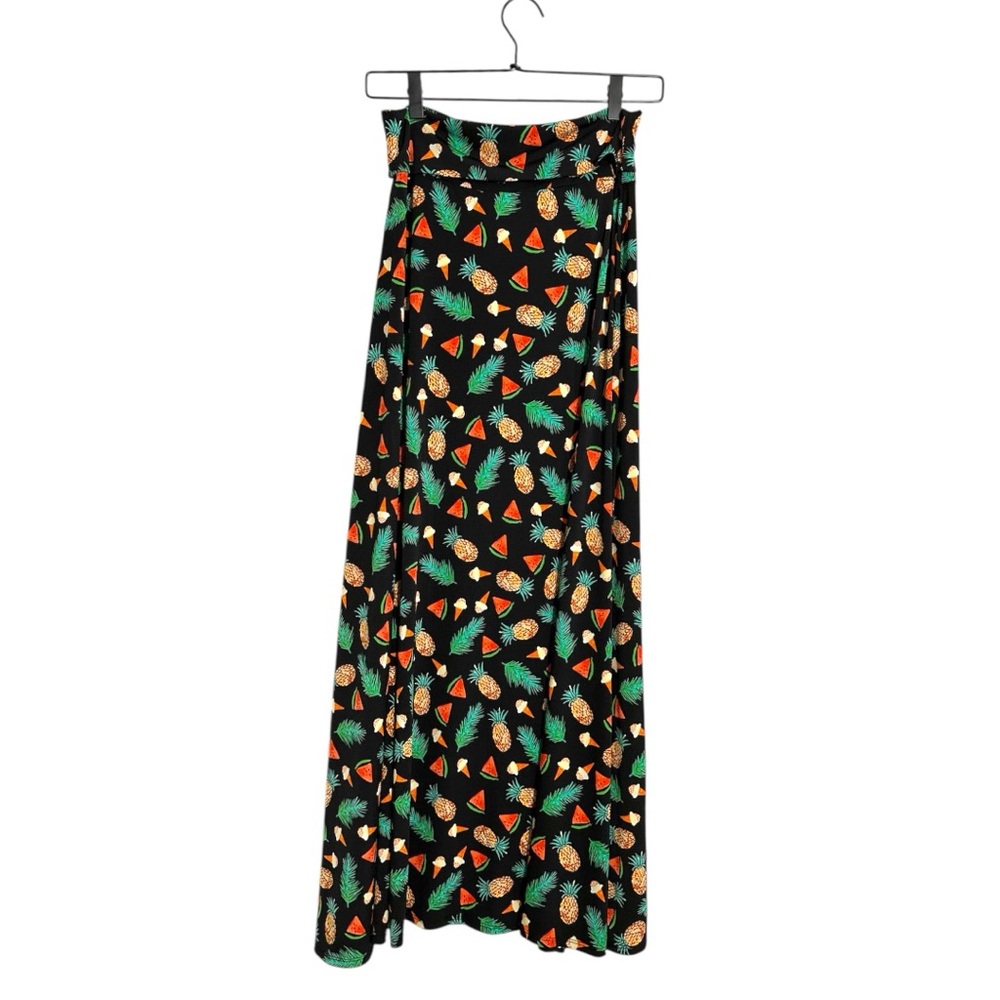 Lularoe Tropical Summer Vacation Pineapple Watermelon Black Multi Maxi Skirt XS